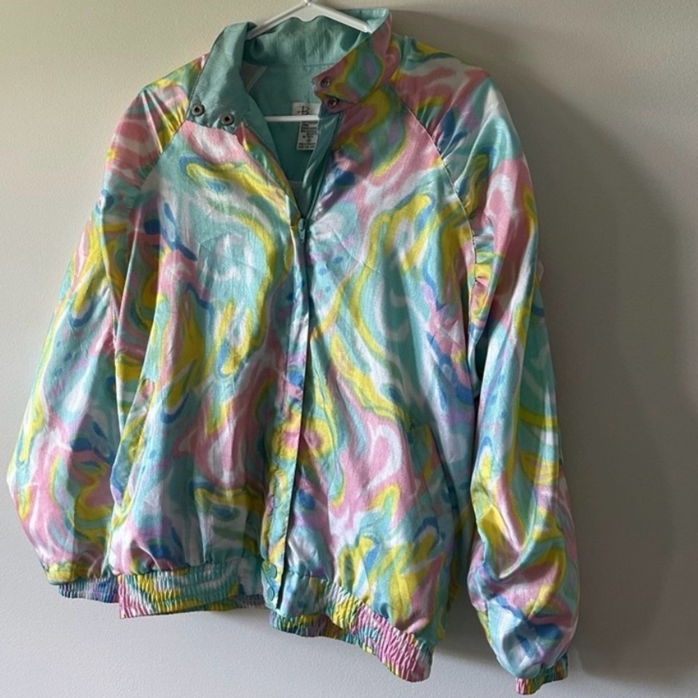 Vintage Pastel Psychedelic Windbreaker 90s Y2K Swirl Jacket Medium unisex Bocoo - Picture 10 of 15